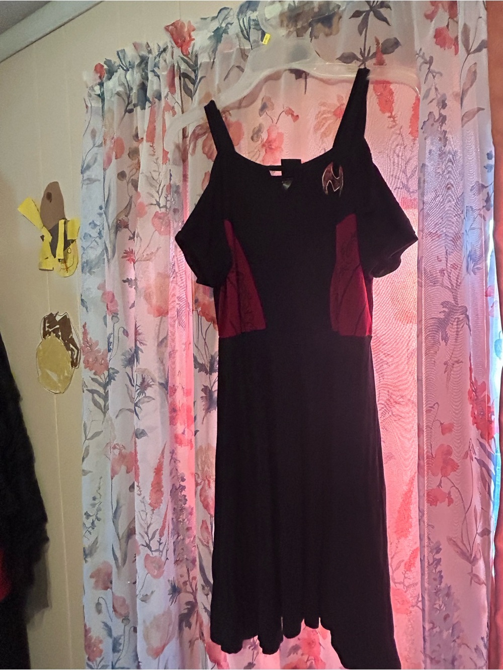 Scarlet Witch, Black and Burgundy Cold-Shoulder Dress
